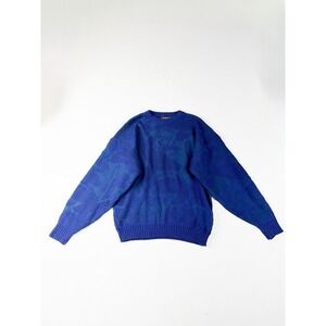 Vintage Botany 500 Blue Geometric Knit Sweater Mens Large Retro Pullover Texture